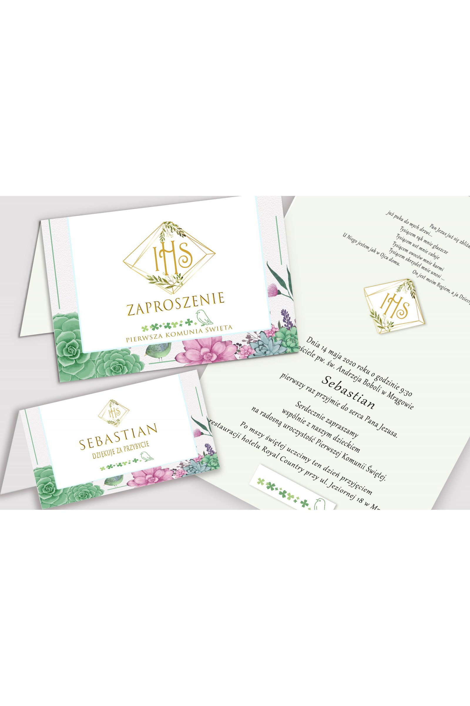 Personalizowany dekoracyjny zestaw komunijny - Diamencik z eukaliptusem - obraz 5