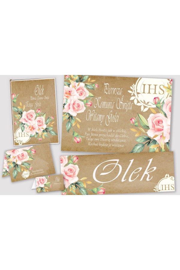 Personalizowany dekoracyjny zestaw komunijny - Pergaminowy bukiet - obraz 1