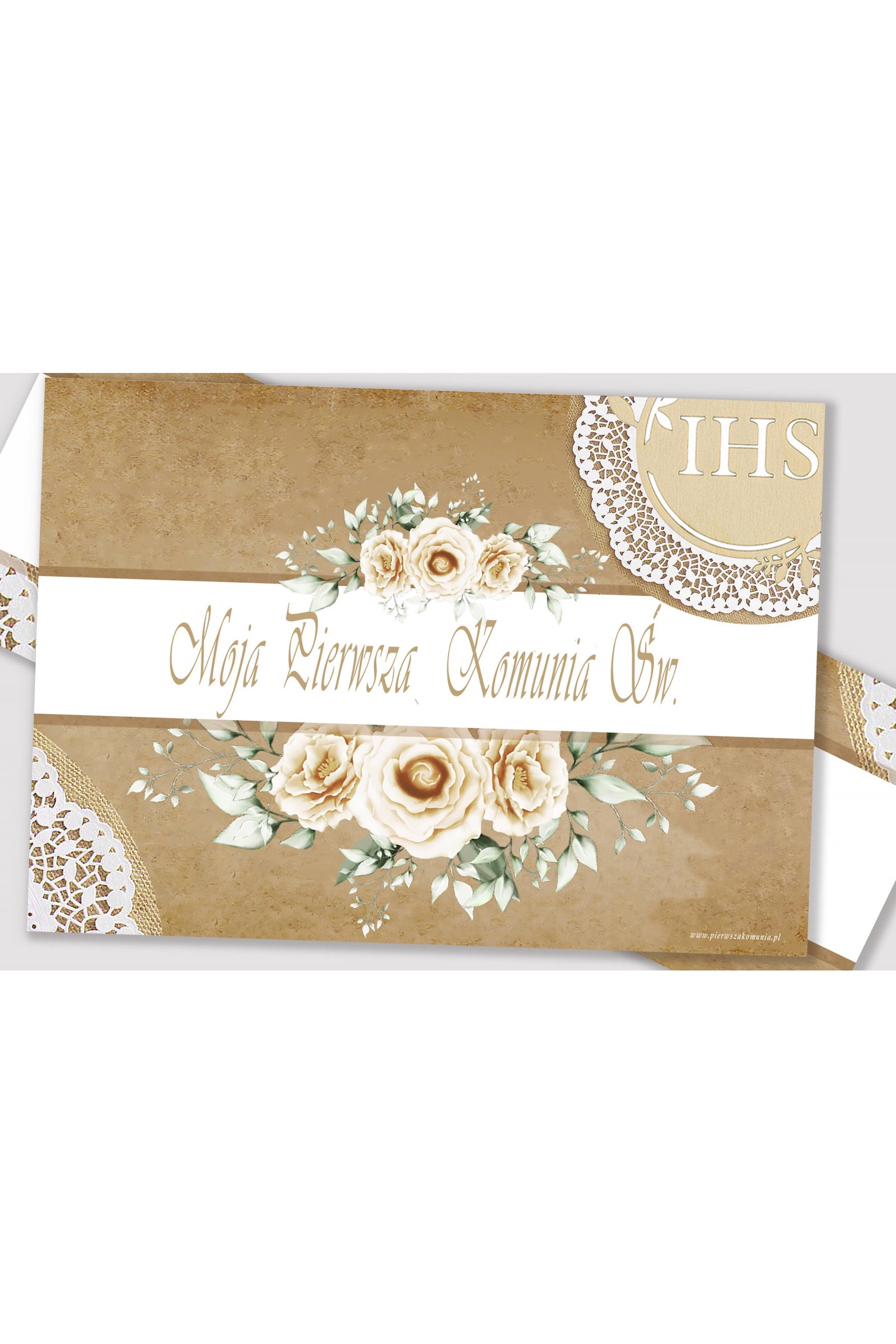 Personalizowany dekoracyjny zestaw komunijny - Pergaminowy beż - obraz 3