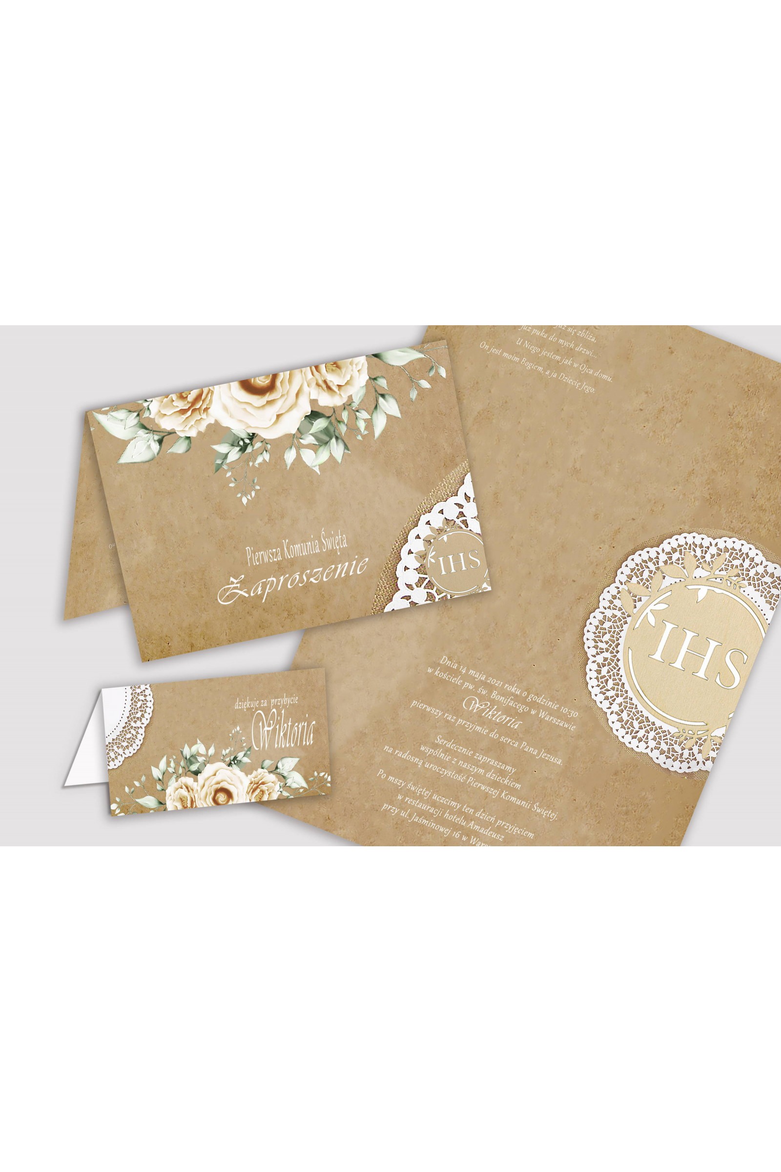 Personalizowany dekoracyjny zestaw komunijny - Pergaminowy beż - obraz 5