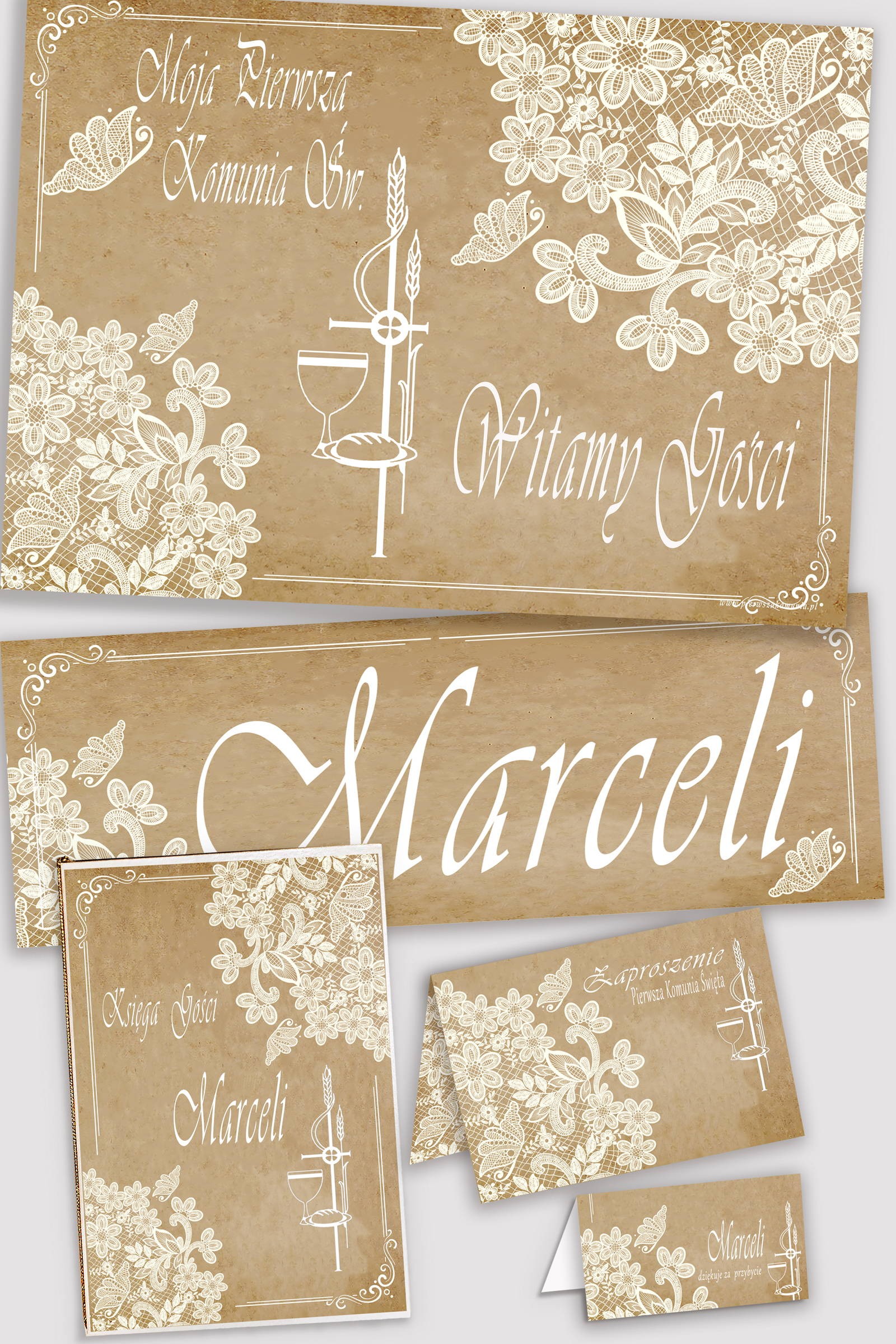 Personalizowany dekoracyjny zestaw komunijny - Pergaminowy motylek - obraz 0