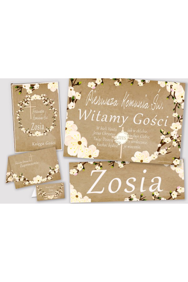 Personalizowany dekoracyjny zestaw komunijny - Pergaminowy sad - obraz 1