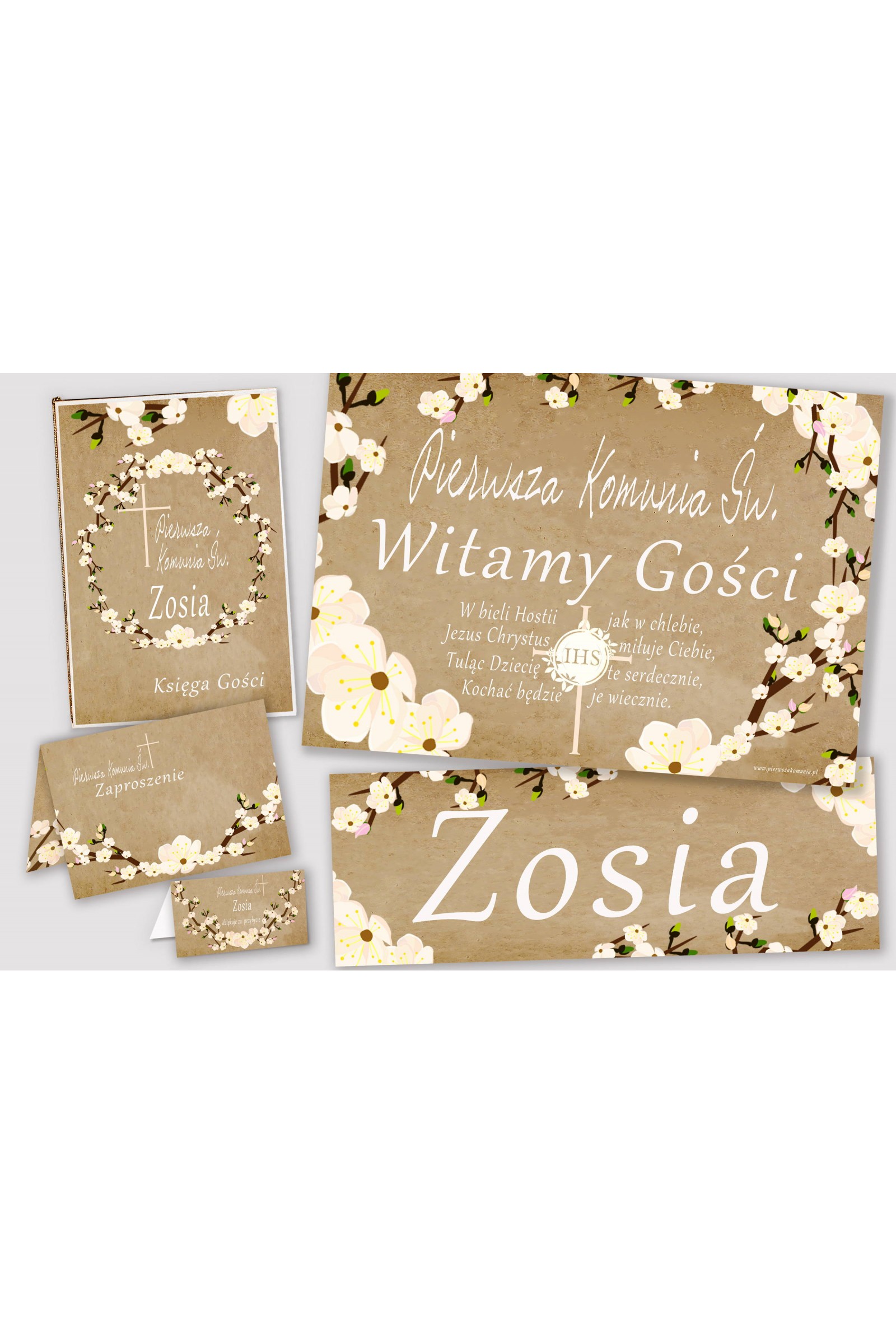 Personalizowany dekoracyjny zestaw komunijny - Pergaminowy sad - obraz 1