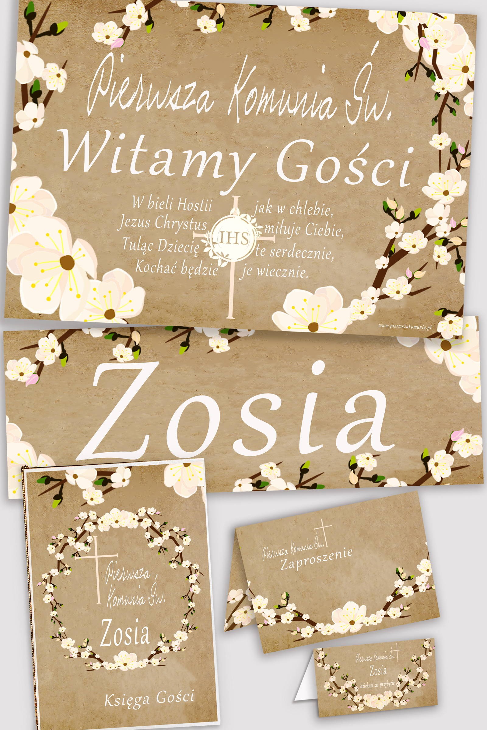 Personalizowany dekoracyjny zestaw komunijny - Pergaminowy sad - obraz 0