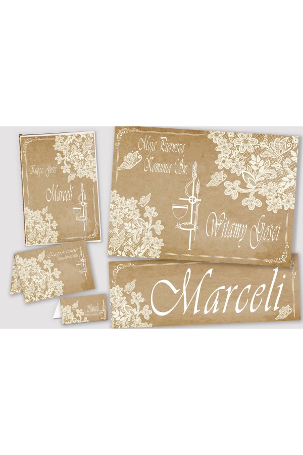 Personalizowany dekoracyjny zestaw komunijny - Pergaminowy motylek - obraz 1