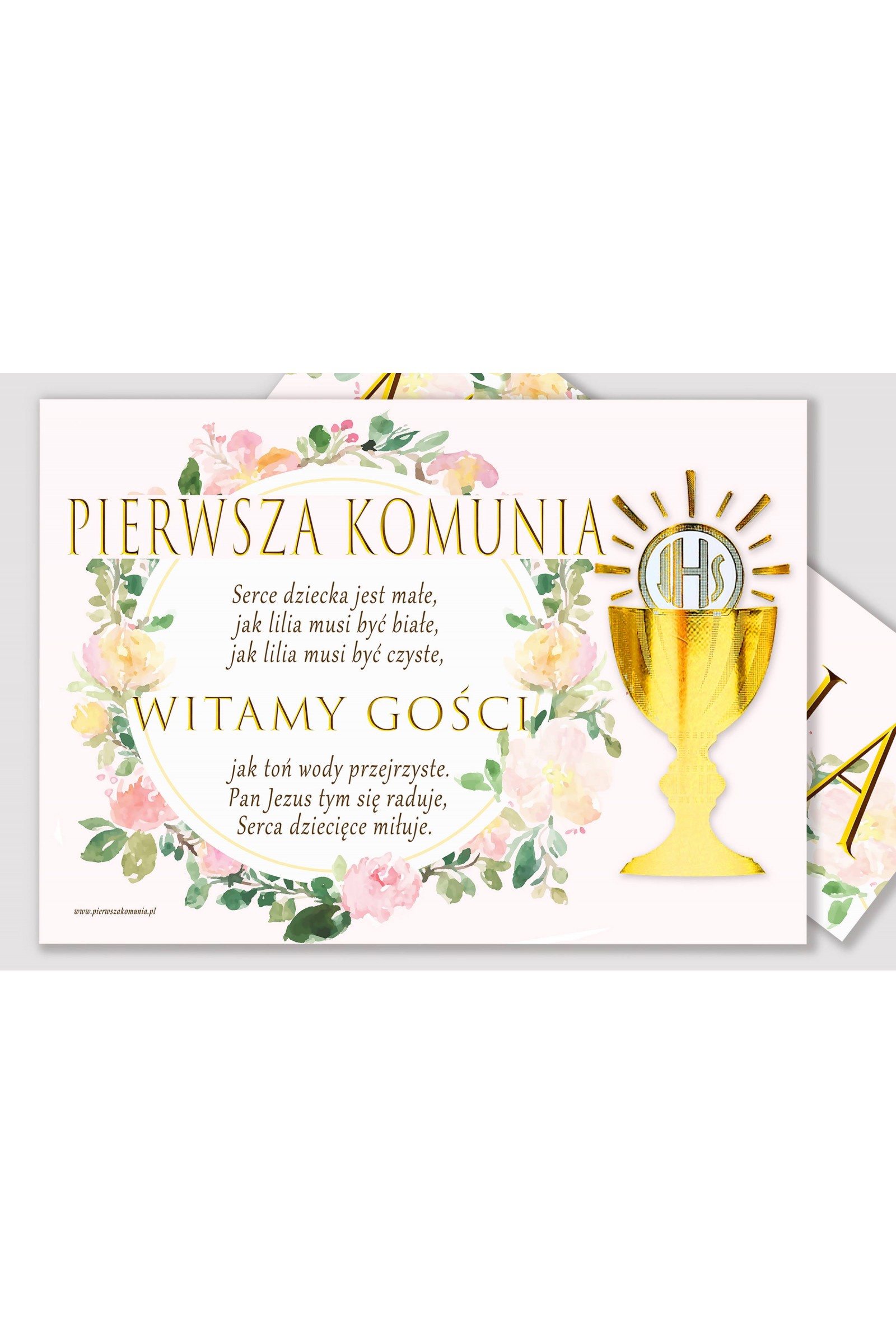 Personalizowany plakat komunijny z imieniem - Akwarelka różowa - obraz 2