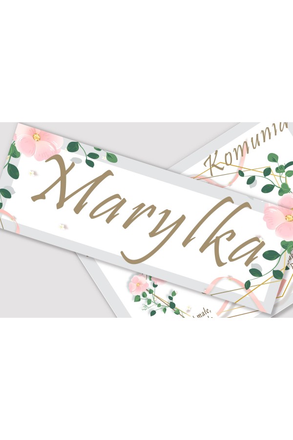 Personalizowany plakat komunijny z imieniem - Różowa wstążeczka - obraz 1