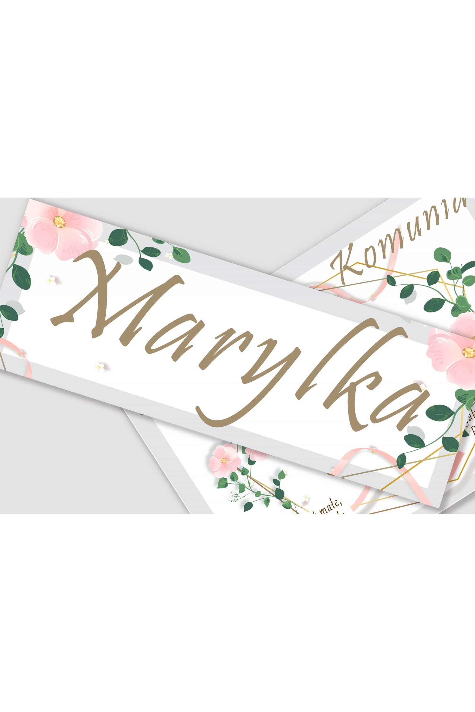 Personalizowany plakat komunijny z imieniem - Różowa wstążeczka - obraz 1