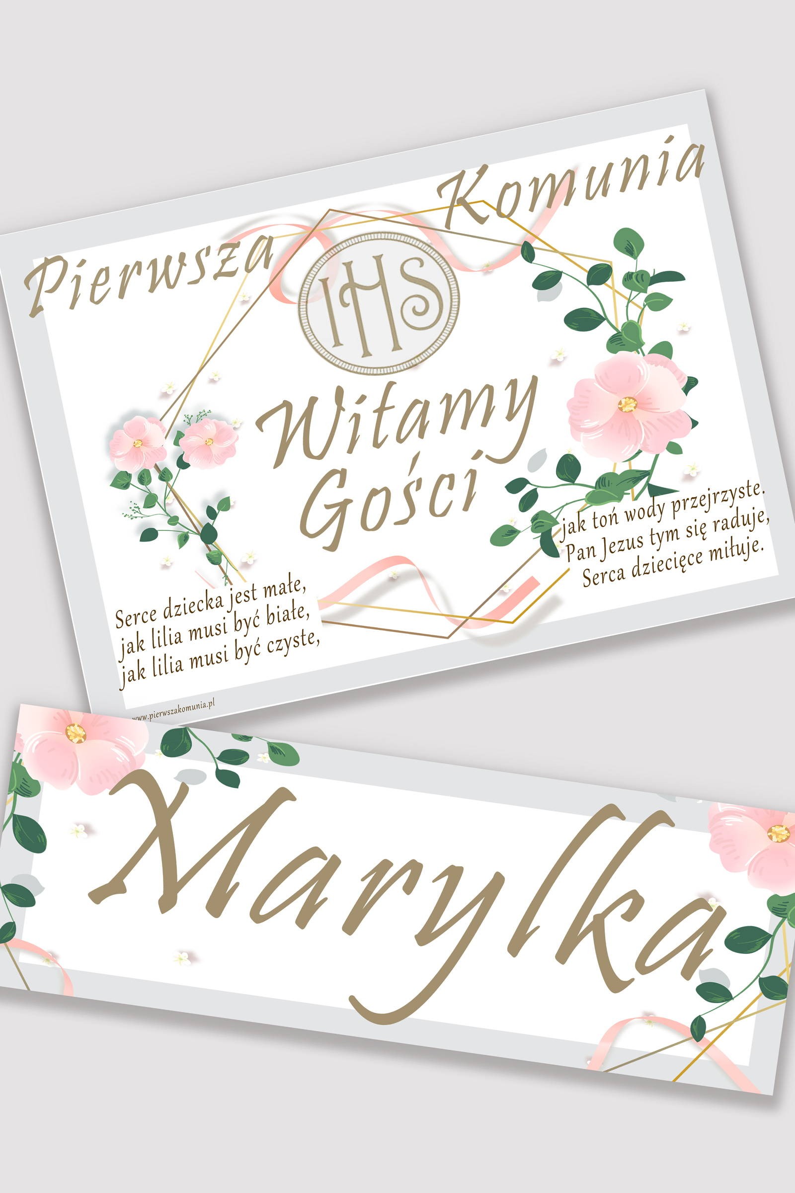 Personalizowany plakat komunijny z imieniem - Różowa wstążeczka - obraz 0