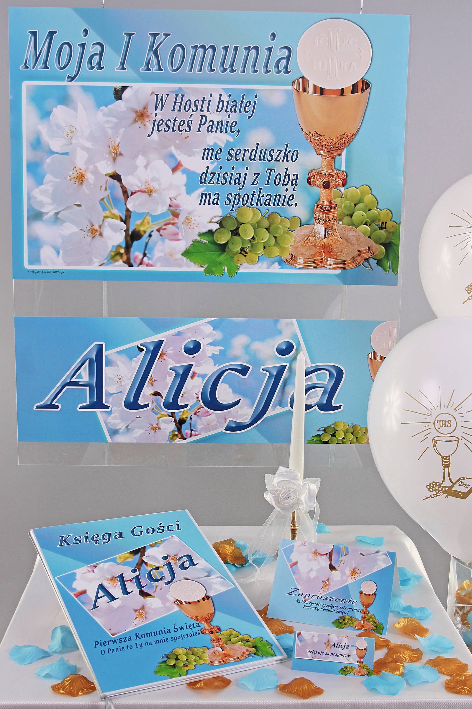 Personalizowany plakat komunijny z imieniem - Turkusowa jabłoń - obraz 1