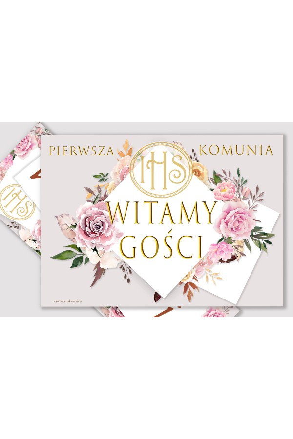 Personalizowany plakat komunijny z imieniem - Piwonia i róża - obraz 2