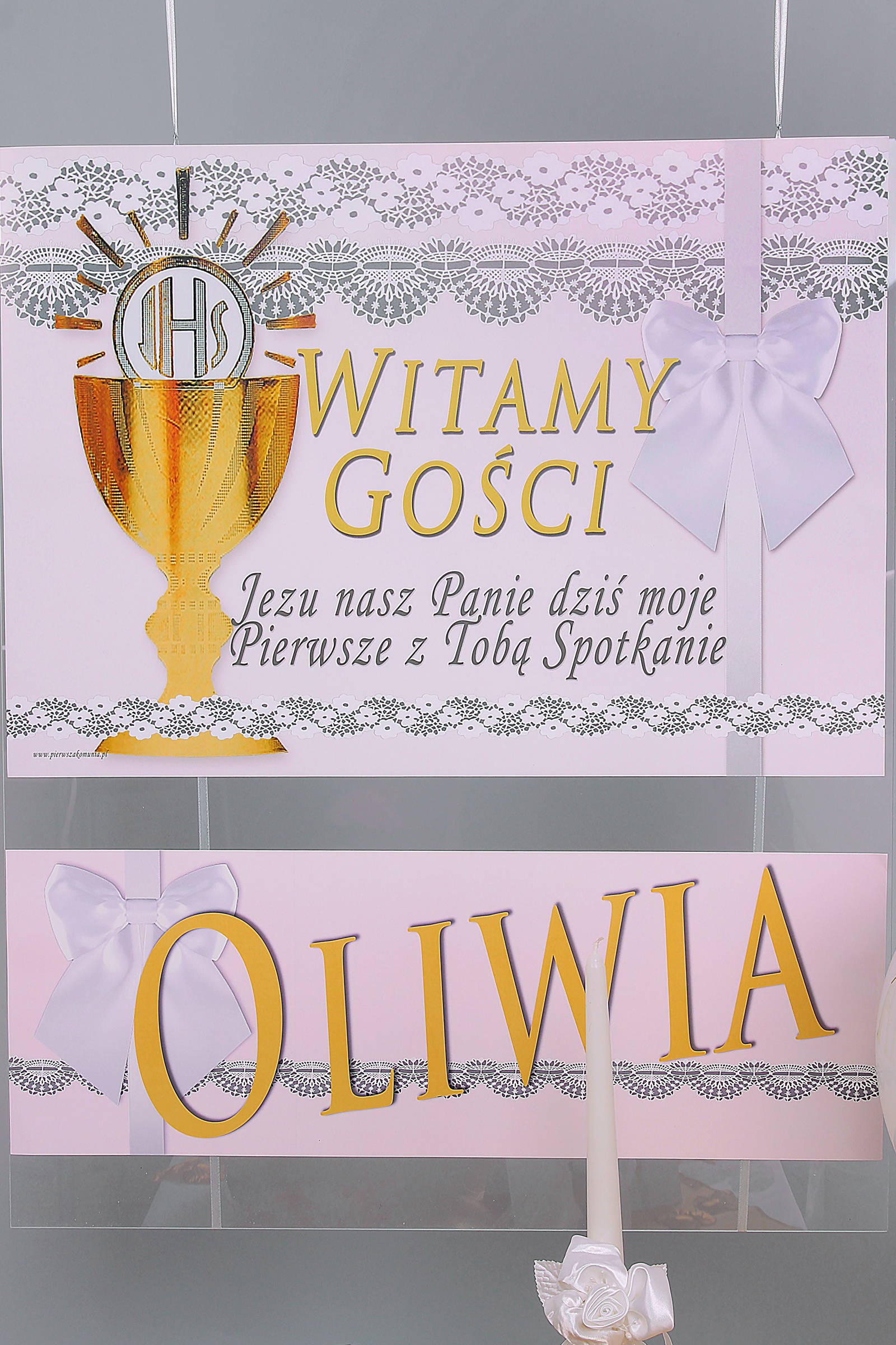 Personalizowany plakat komunijny z imieniem - Koronka biała - obraz 0