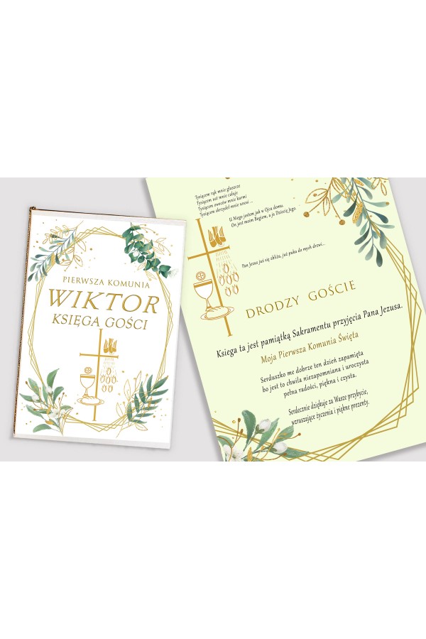 Personalizowana księga pamiątkowa komunijna - Złoto i gałązki - obraz 1