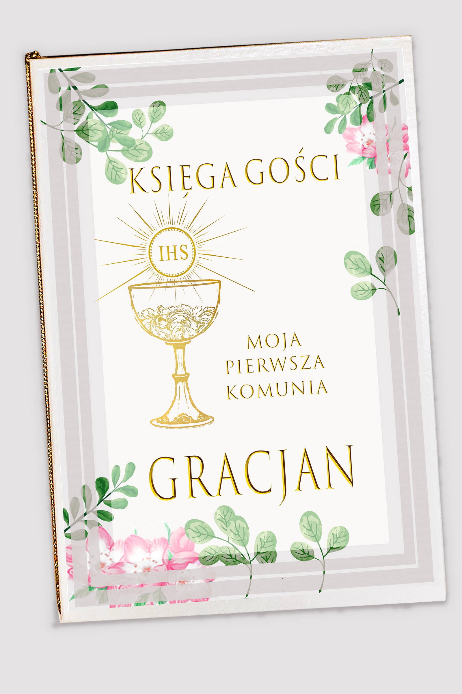 Personalizowana księga pamiątkowa komunijna - Fiołki akwarelka - obraz 0