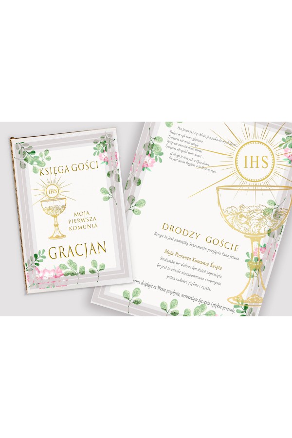 Personalizowana księga pamiątkowa komunijna - Fiołki akwarelka - obraz 1