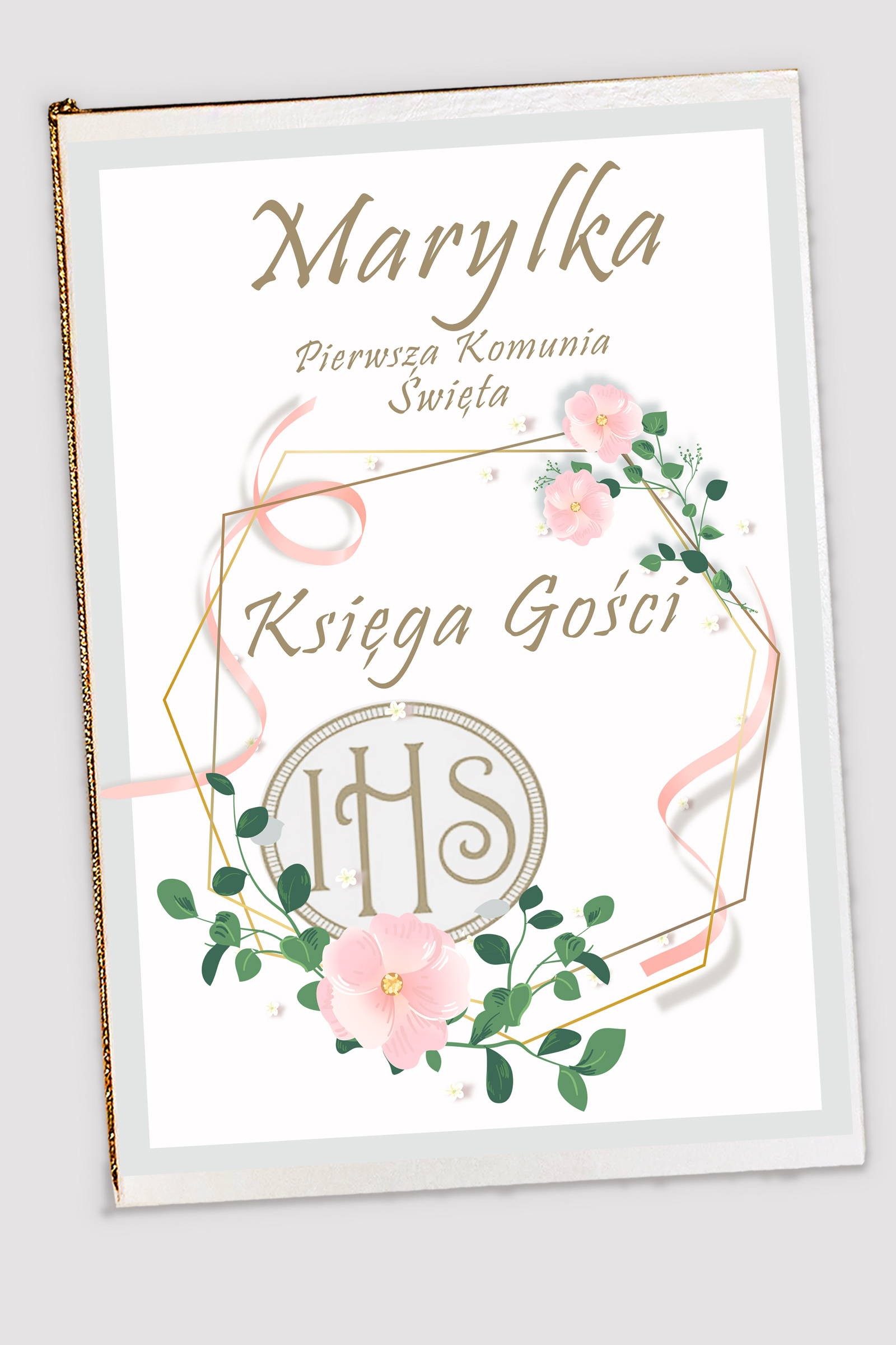 Personalizowana księga pamiątkowa komunijna - Różowa wstążeczka - obraz 0