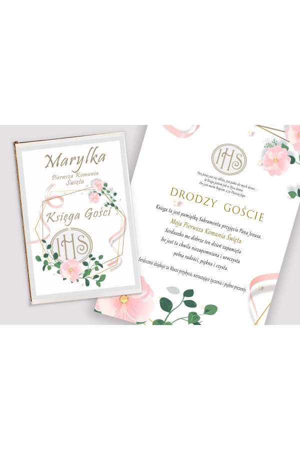 Personalizowana księga pamiątkowa komunijna - Różowa wstążeczka - obraz 1