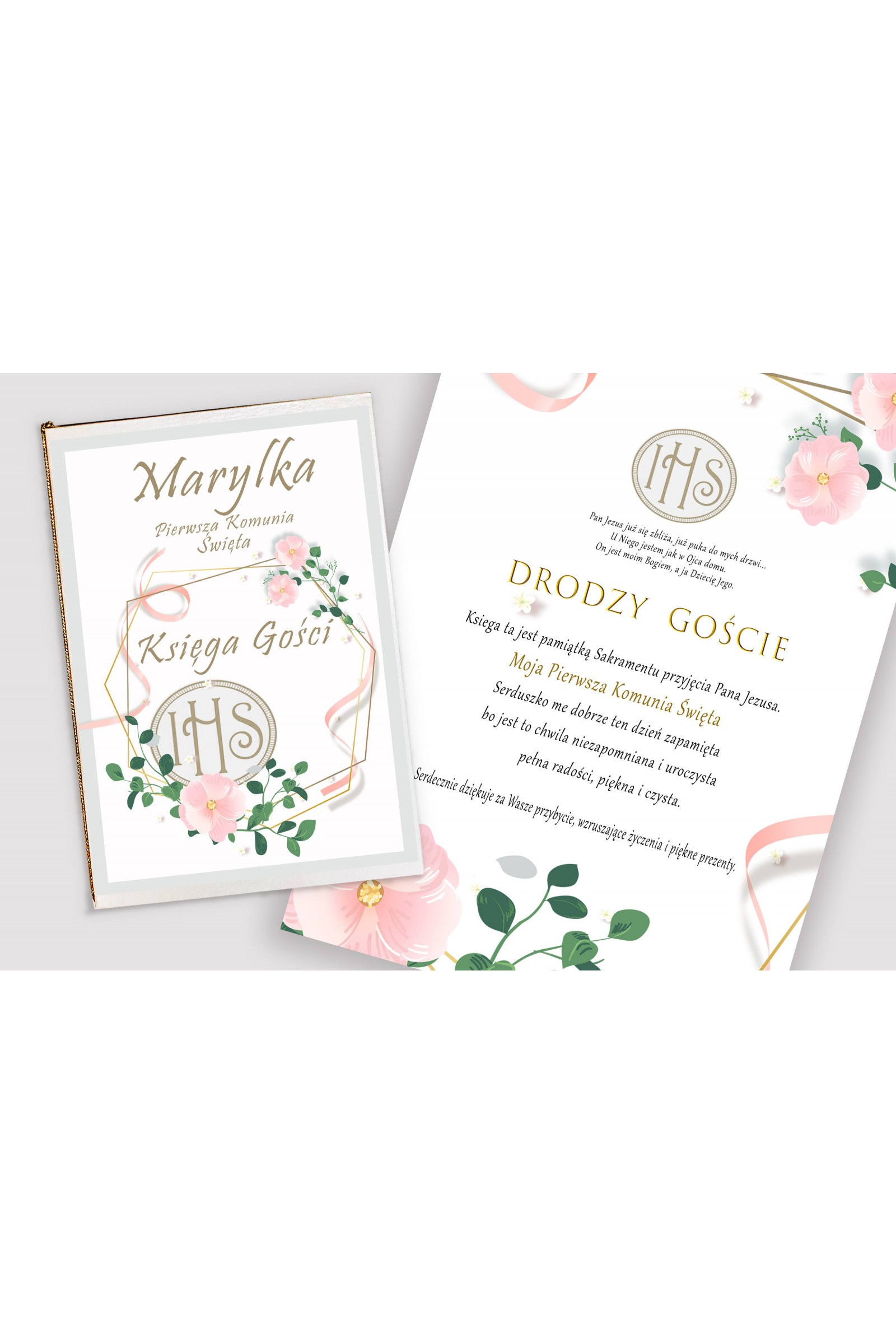Personalizowana księga pamiątkowa komunijna - Różowa wstążeczka - obraz 1