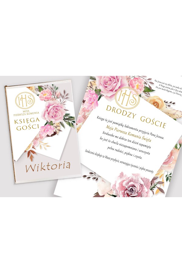 Personalizowana księga pamiątkowa komunijna - Piwonia i róża - obraz 1