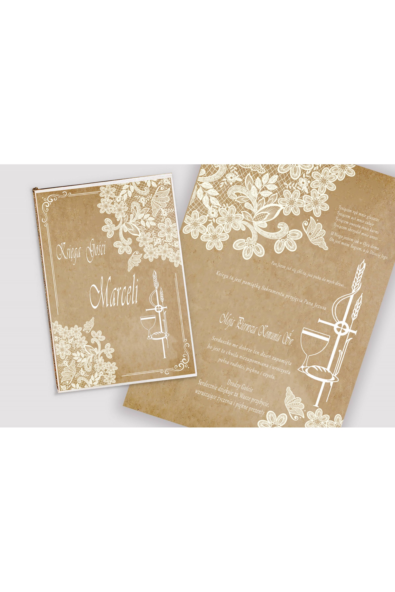 Personalizowana księga pamiątkowa komunijna - Pergaminowy motylek - obraz 1