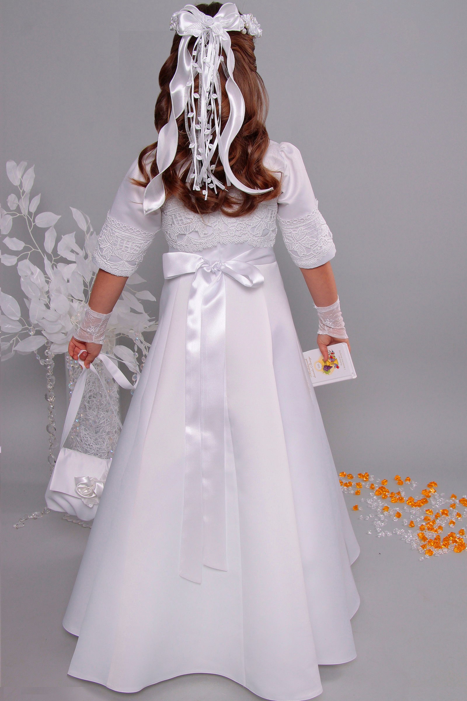 Sukienka komunijna satynowa 2/UK-ST - obraz 7