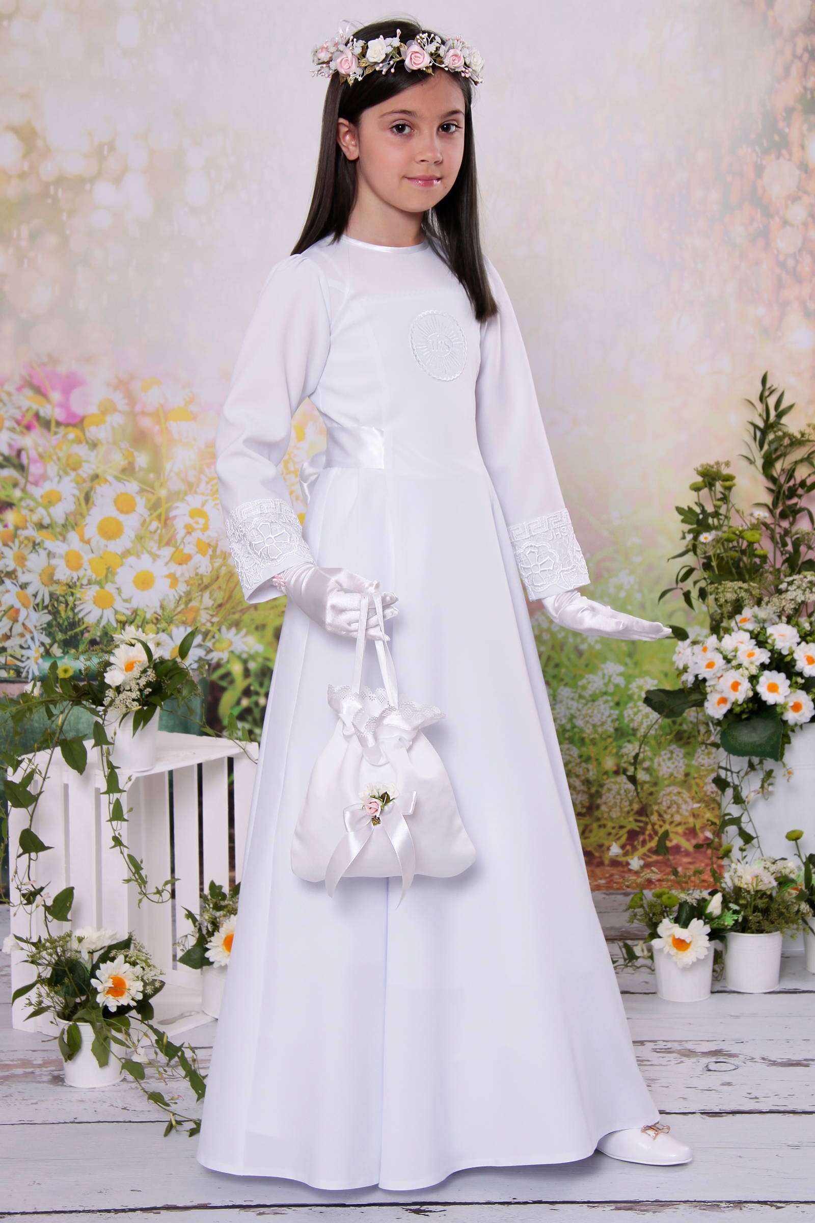 Sukienka komunijna taliowana 1/UK-ST - niestandardowy - obraz 0