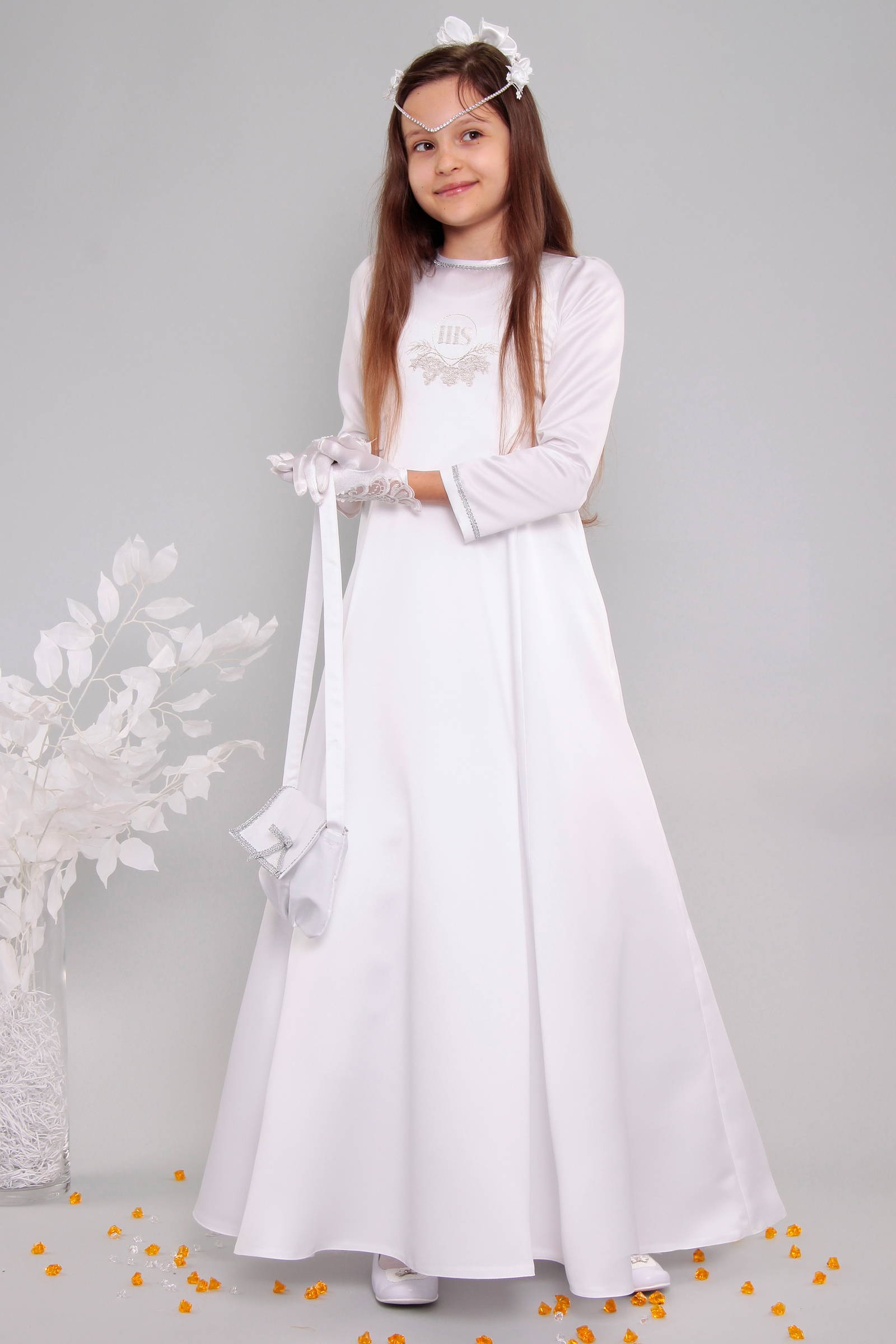 Sukienka komunijna satynowa 10/UK-ST - obraz 2