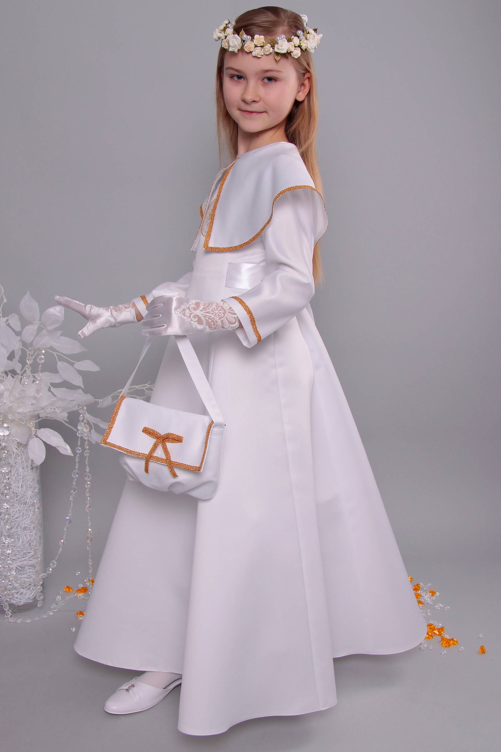 Sukienka komunijna satynowa 11/UK-ST - obraz 4