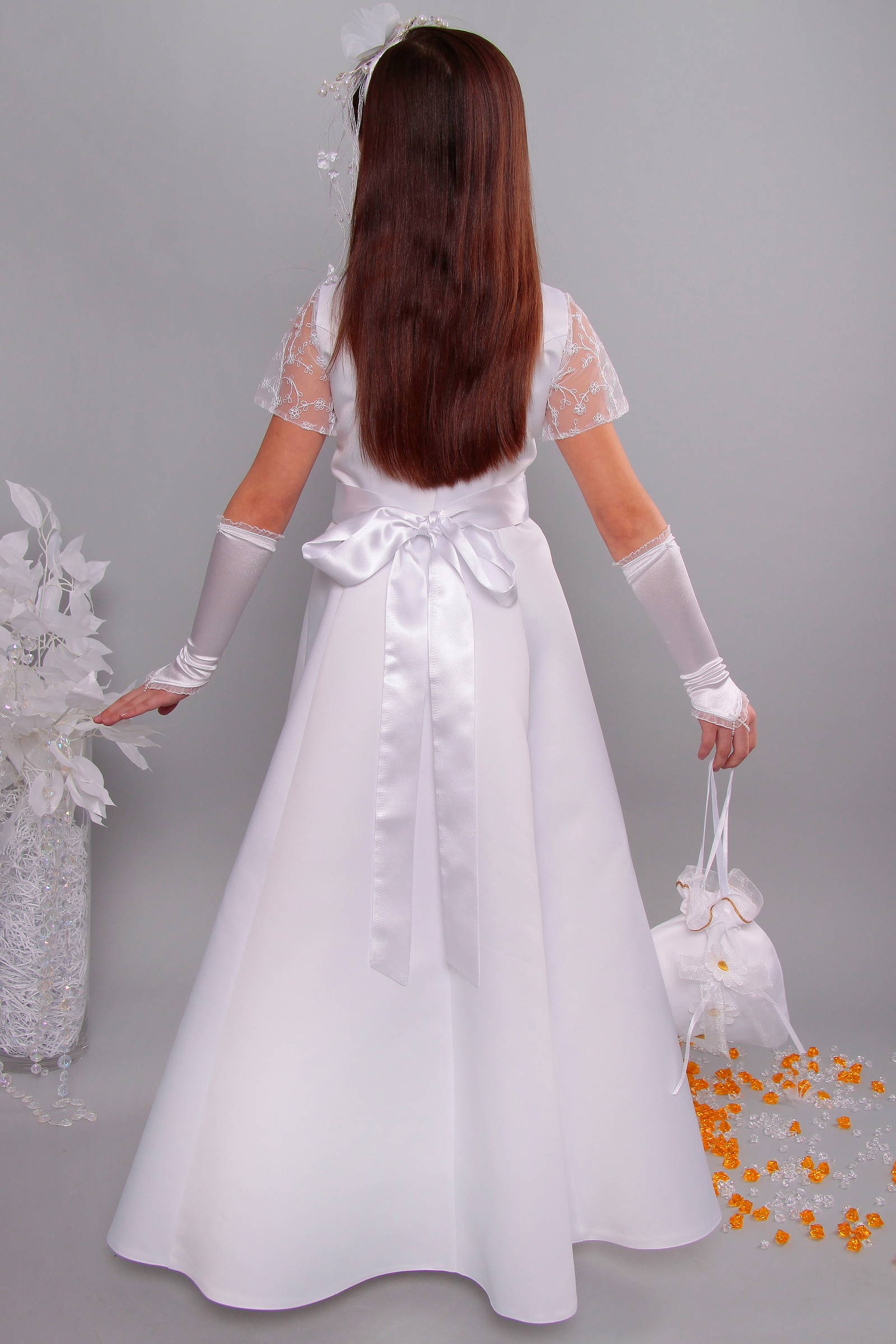 Sukienka komunijna satynowa 12/UK-ST - obraz 7